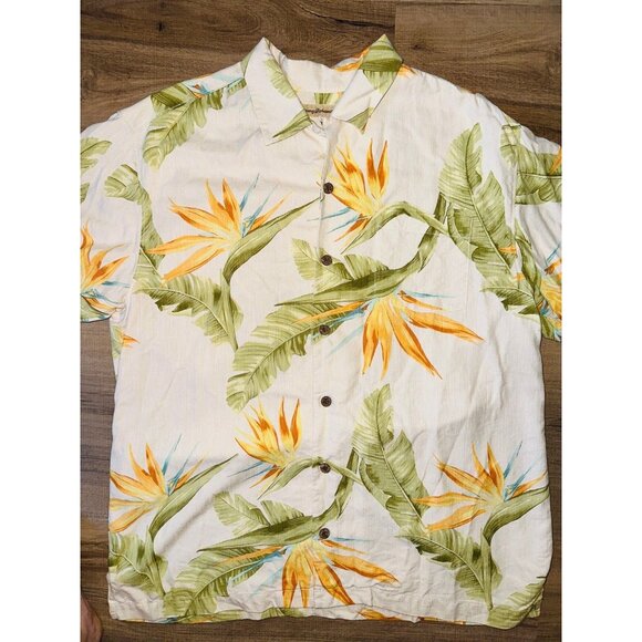 A1 Tommy Bahama Silk Button Front Short Sleeve Shirt Top Large Mens Birds - Picture 3 of 5